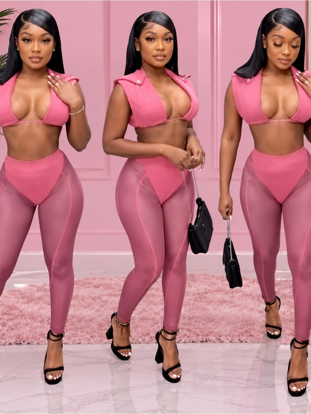 Sheer Lace High-Waist Pink Pants